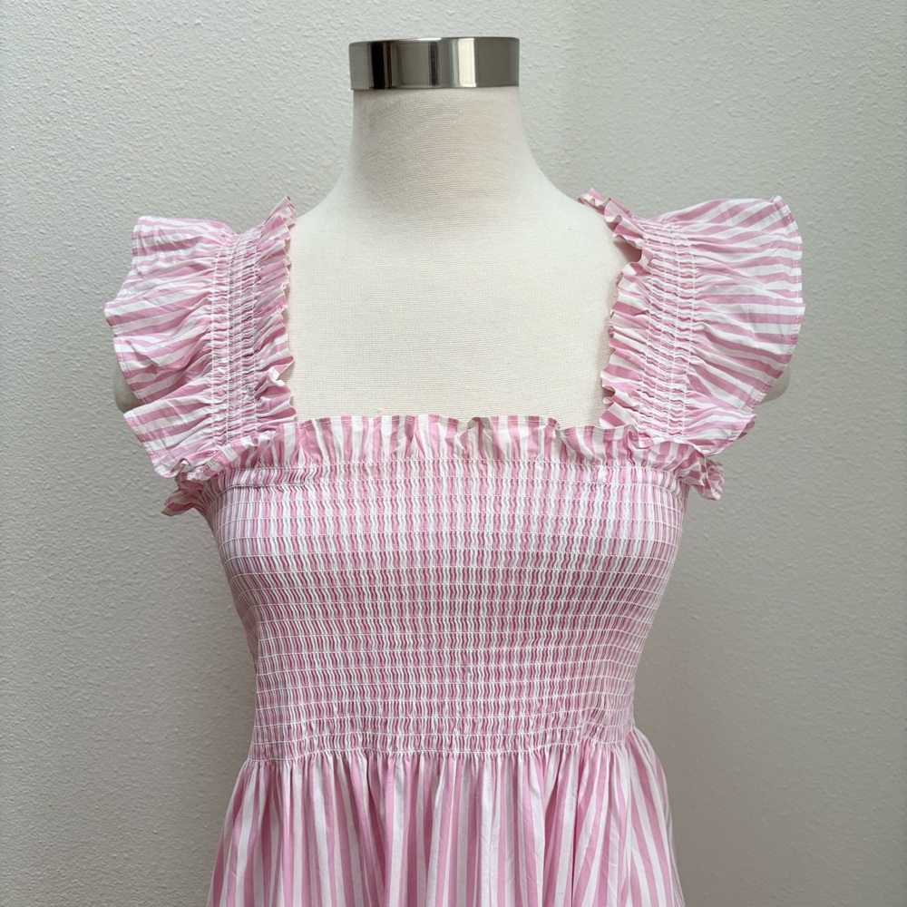 Hill House Ellie Nap Dress Tiered Smocked Striped Bubblegum Pink Size Small - Picture 8 of 10